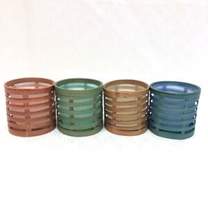 Bamboo Wrapped Frosted Glass Insert Tealight Holder Set of 4 Colours New